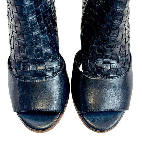 Patricia Nash WomenSz 7 Black Woven Leather Ankle Booties Boots Rosetta Open Toe - Picture 6 of 11